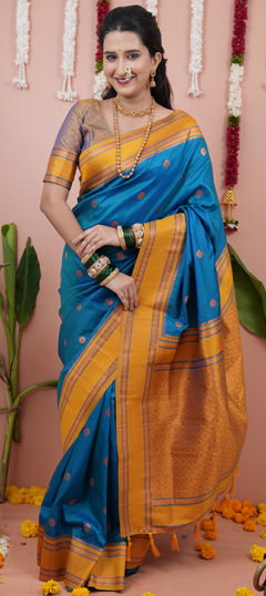 Blue color Saree in Silk fabric with Weaving work