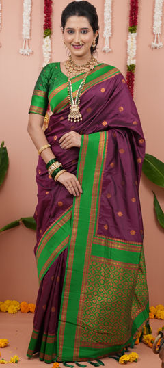Purple and Violet color Saree in Silk fabric with Weaving work