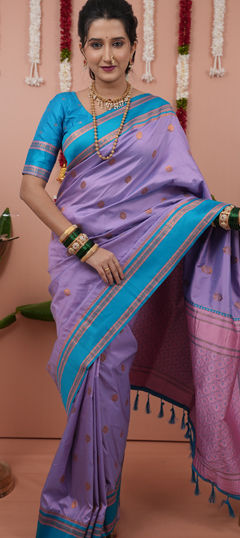 Purple and Violet color Saree in Silk fabric with Weaving work