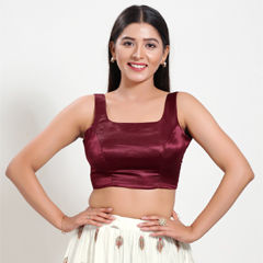 Red and Maroon color Blouse in Silk fabric with Thread work