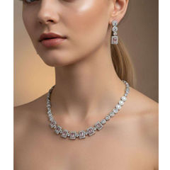 Gold Rodium Polish White and Off White color Necklace in Metal Alloy studded with Austrian diamond