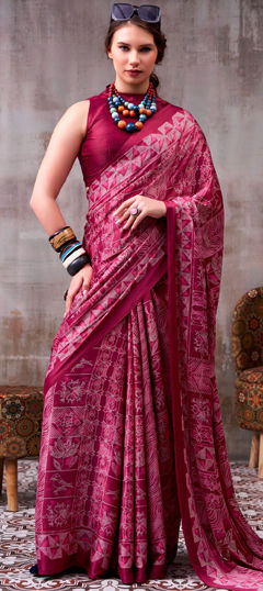 Purple and Violet color Saree in Satin Silk fabric with Printed work