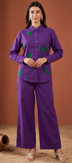 Purple and Violet color Co-ords Set in Cotton fabric with Applique work