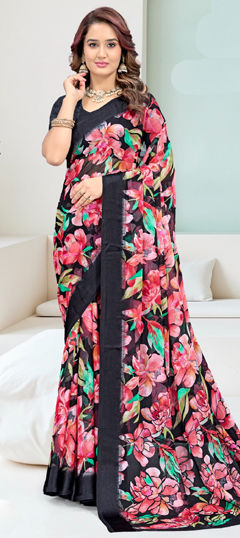 Pink and Majenta color Saree in Georgette fabric with Floral, Printed work