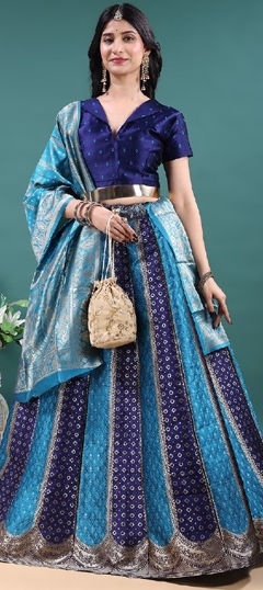 Blue color Lehenga in Jacquard fabric with Weaving work