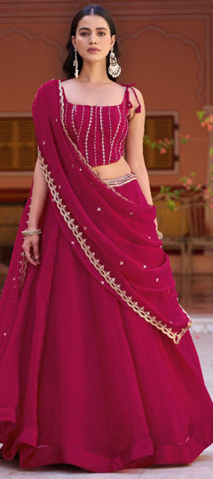 Pink and Majenta color Lehenga in Tissue fabric with Embroidered, Sequence, Thread work