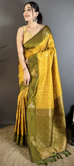 Yellow color Saree in Art Silk fabric with Weaving, Zari work