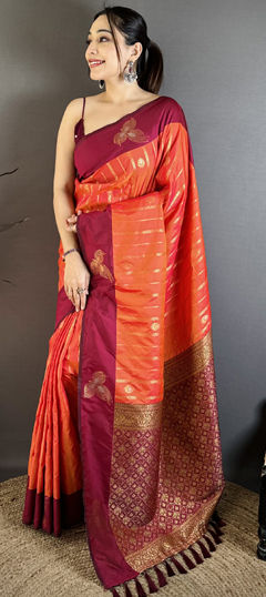 Orange color Saree in Art Silk fabric with Weaving, Zari work