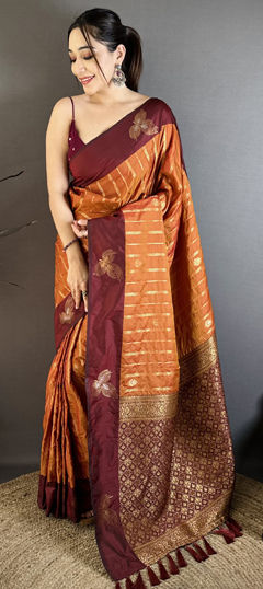 Beige and Brown color Saree in Art Silk fabric with Weaving, Zari work