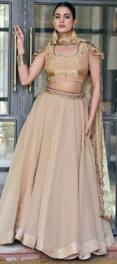 White and Off White color Lehenga in Tissue fabric with Embroidered, Sequence, Thread work