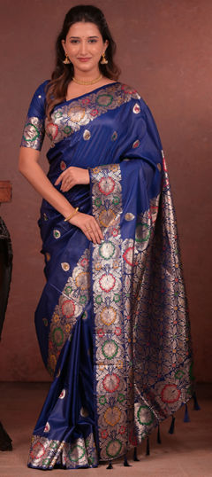 Blue color Saree in Art Silk fabric with Weaving work