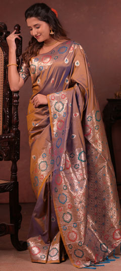 Beige and Brown color Saree in Art Silk fabric with Weaving work