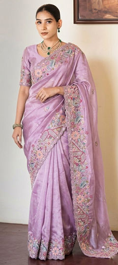 Purple and Violet color Saree in Silk fabric with Embroidered work