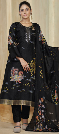 Black and Grey color Salwar Kameez in Jacquard fabric with Embroidered, Sequence work