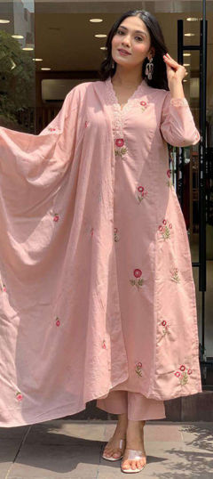 Pink and Majenta color Salwar Kameez in Silk fabric with Embroidered, Thread work