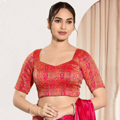 Red and Maroon color Blouse in Brocade fabric with Printed work