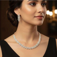 Gold Rodium Polish White and Off White color Necklace in Metal Alloy studded with Austrian diamond