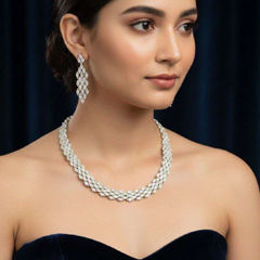 Gold Rodium Polish White and Off White color Necklace in Metal Alloy studded with Austrian diamond