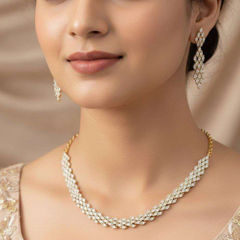 Gold Rodium Polish White and Off White color Necklace in Metal Alloy studded with Austrian diamond