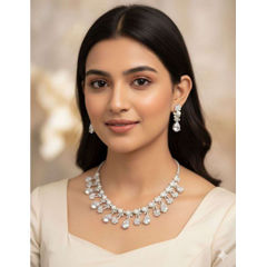 Gold Rodium Polish White and Off White color Necklace in Metal Alloy studded with Austrian diamond