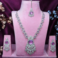 Silver Rodium Polish Purple and Violet color Necklace in Metal Alloy studded with Austrian diamond