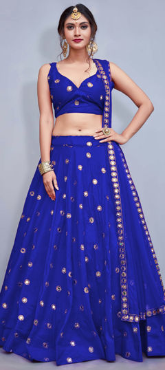 Blue color Lehenga in Taffeta Silk fabric with Mirror work