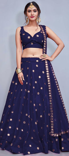Blue color Lehenga in Taffeta Silk fabric with Mirror work
