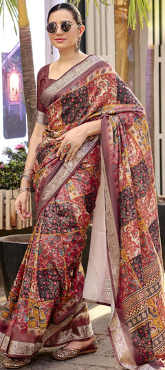 Multicolor color Saree in Silk fabric with Floral, Printed, Weaving work