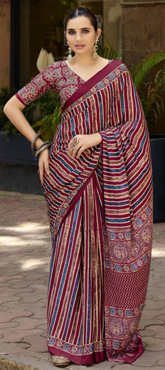 Multicolor color Saree in Silk fabric with Printed work