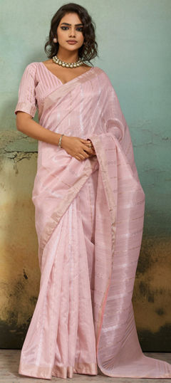 Pink and Majenta color Saree in Silk fabric with Weaving work