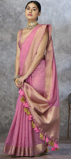 Pink and Majenta color Saree in Cotton Flex fabric with Weaving work