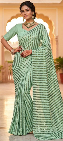 Green color Saree in Silk fabric with Sequence work
