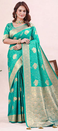 Blue color Saree in Banarasi Silk fabric with Weaving work