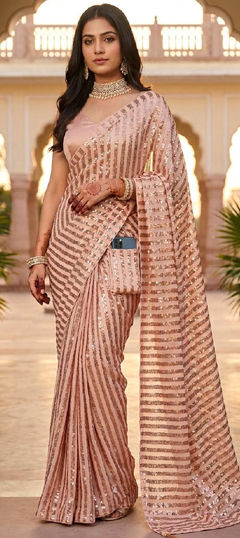 Pink and Majenta color Saree in Silk fabric with Sequence work