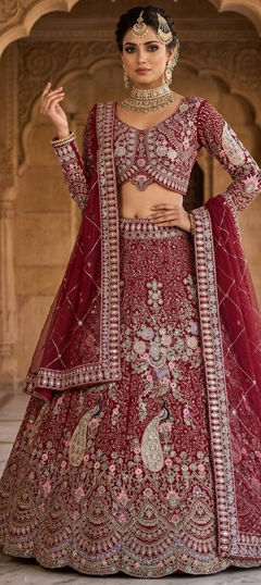 Pink and Majenta color Lehenga in Net fabric with Embroidered, Sequence, Thread work