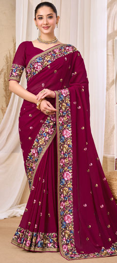 Pink and Majenta color Saree in Georgette fabric with Embroidered work