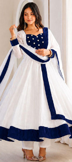White and Off White color Salwar Kameez in Tissue fabric with Embroidered, Sequence work