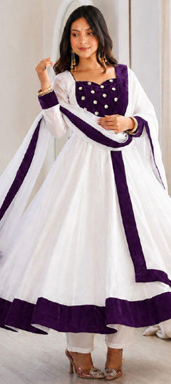 White and Off White color Salwar Kameez in Tissue fabric with Embroidered, Sequence work