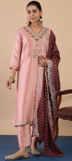 Pink and Majenta color Salwar Kameez in Blended, Silk fabric with Embroidered, Sequence work