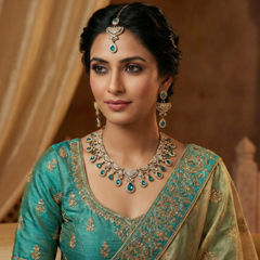 Gold Rodium Polish Green color Necklace in Metal Alloy studded with Austrian diamond