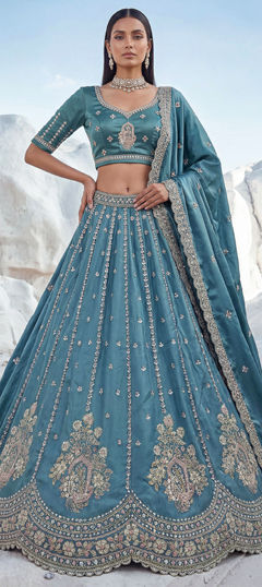 Blue color Lehenga in Silk fabric with Embroidered work