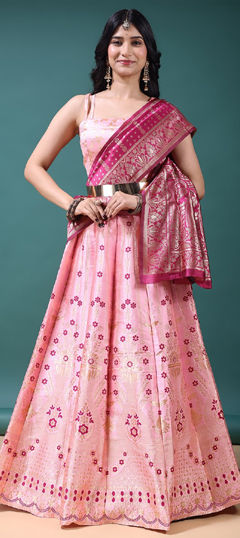 Pink and Majenta color Lehenga in Jacquard fabric with Weaving work