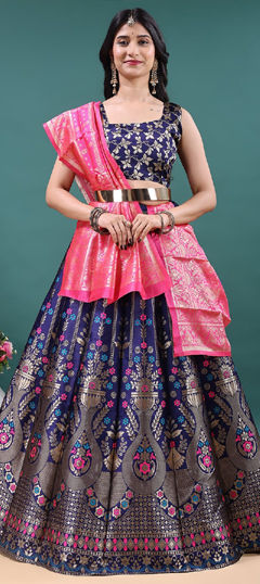 Blue color Lehenga in Jacquard fabric with Weaving work