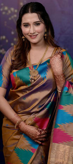 Beige and Brown color Saree in Art Silk fabric with Weaving work