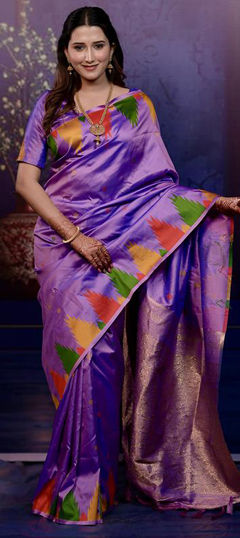 Purple and Violet color Saree in Art Silk fabric with Weaving work