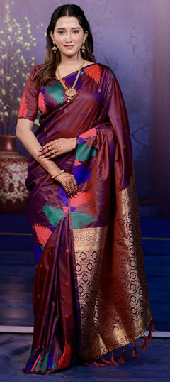Red and Maroon color Saree in Art Silk fabric with Weaving work