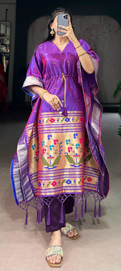Purple and Violet color Kaftan in Silk fabric with Zari work
