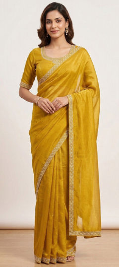 Yellow color Saree in Silk fabric with Border work
