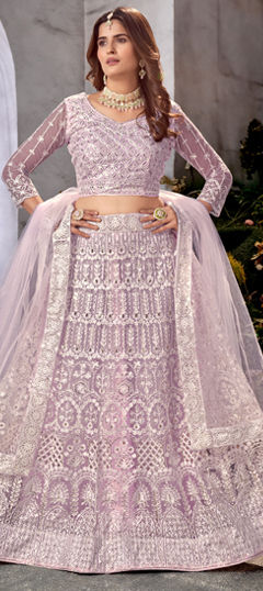 Purple and Violet color Lehenga in Net fabric with Embroidered work