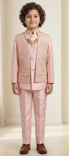 Pink and Majenta color Boys Indo-Western in Jacquard fabric with Embroidered work